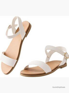 Flat Sandals with Ankle Strap, Open Toe Buckle Closure, Comfortable EVA Insole